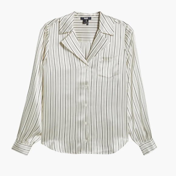 PAIGE (NWT $299) Capriana Stripe 100% Silk Button-Up Shirt Sz M - Picture 1 of 13